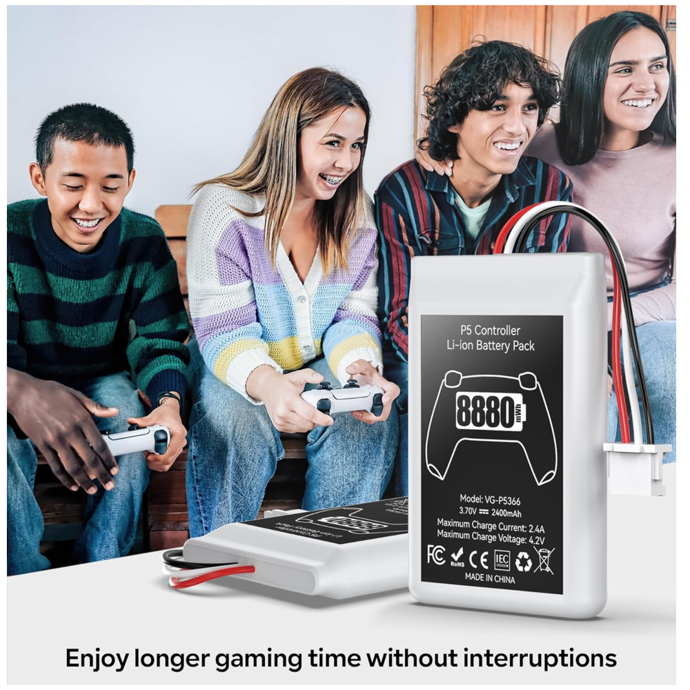 2 Pack PS5 Controller Battery Replacement 8880mWh High Capacity Rechargeable