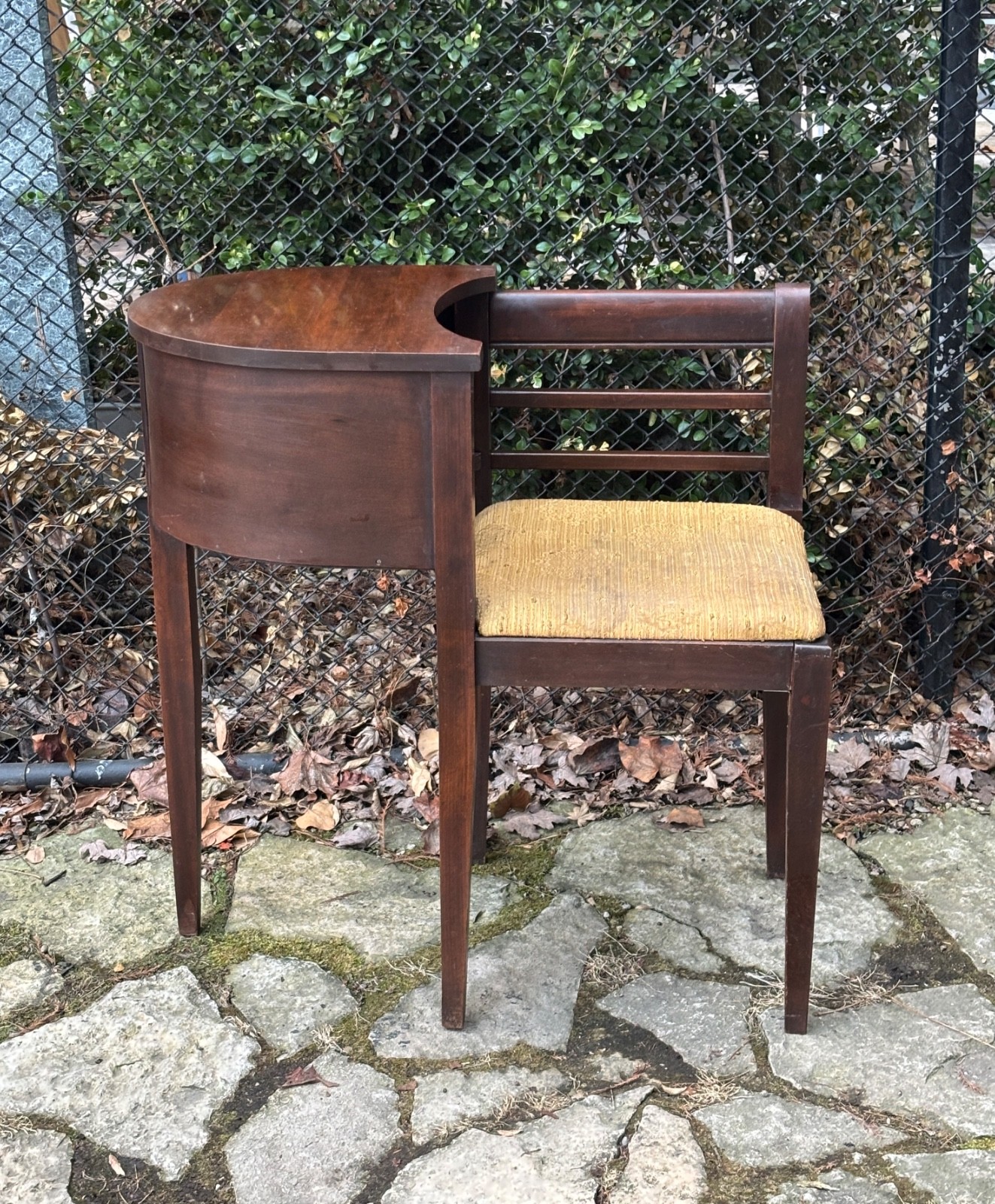 LOVELY!! ANTIQUE ART DECO ACCENT TELEPHONE TABLE GOSSIP BENCH CHAIR CURVED WOOD