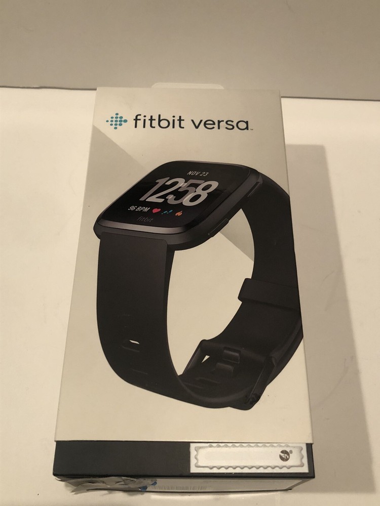 Fitbit Versa Smart Watch, Black/Black Aluminium, Plus White Replacement Band