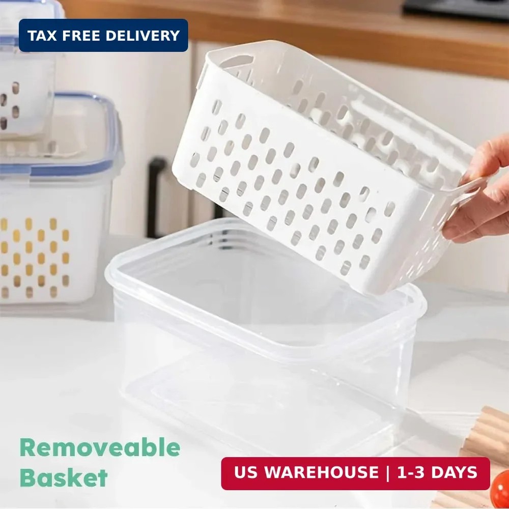 2 Pack Fruit Storage Containers for Fridge, Stackable Food Storage Containers wi