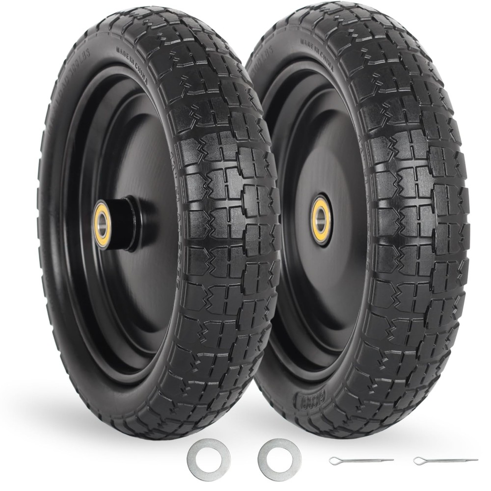 13" Flat-free Solid Tire and Wheel - 2 Pack, Black