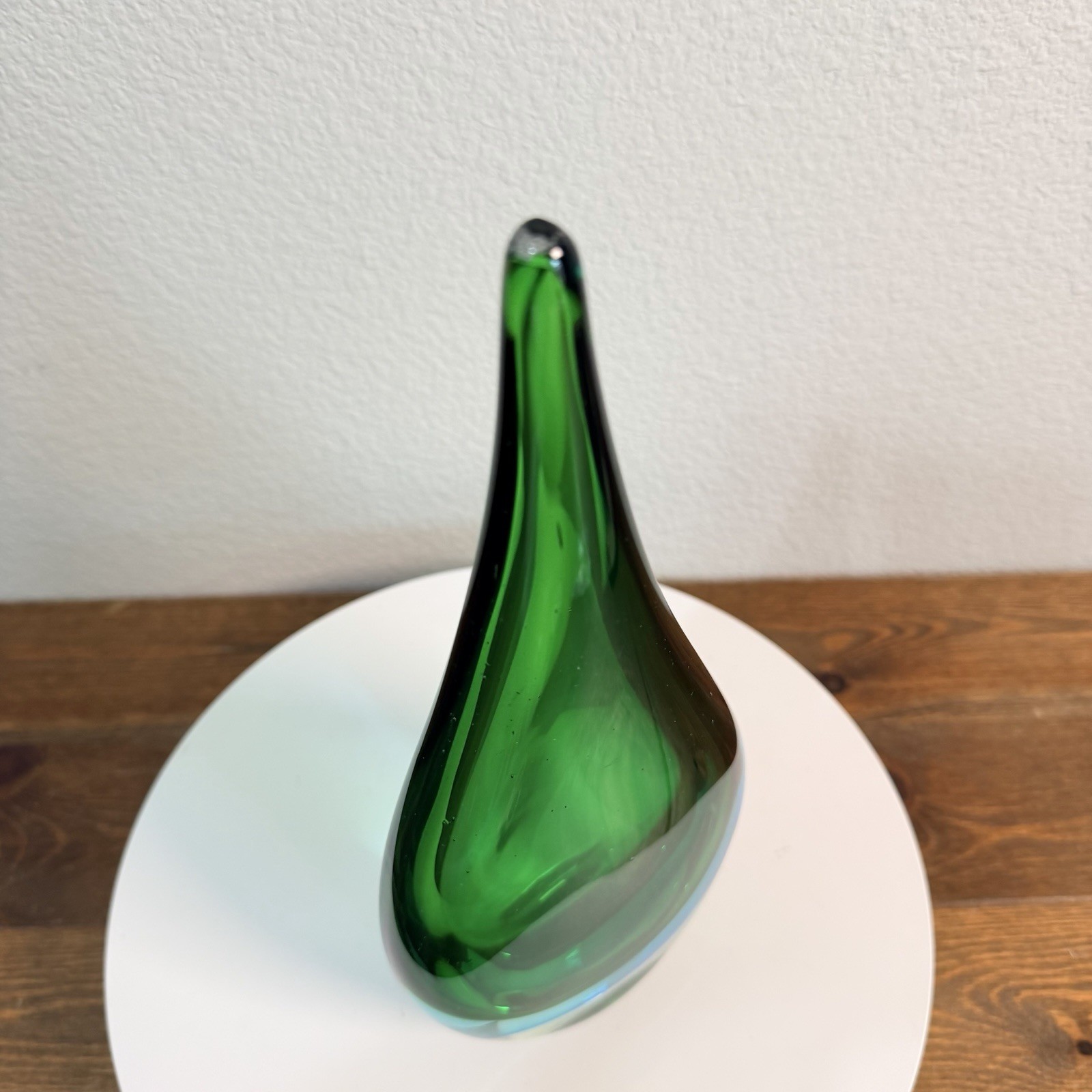 Vintage Italian Murano Style Art Glass Teardrop Sculpture Green BLUE 11.5”