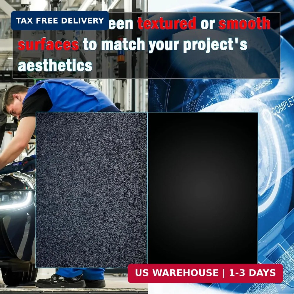 ABS Plastic Sheet 1/4 Inch Thick 24" x 48" (2-Pack)，Black Rigid Moldable Panel w