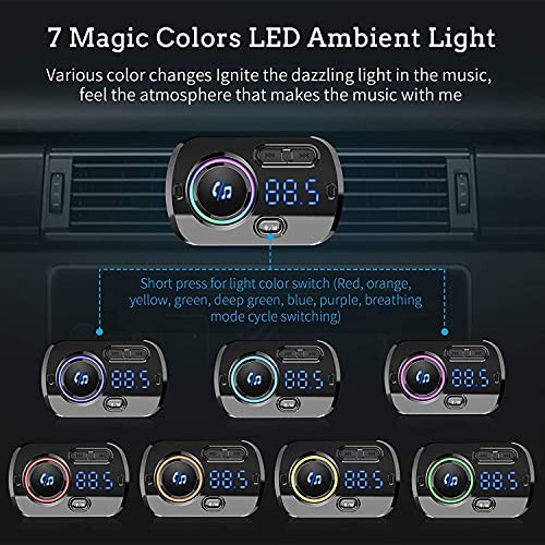 FM Transmitter Bluetooth 5.0 Hands-Free Car Kit with Quick Charge QC 3.0 Car