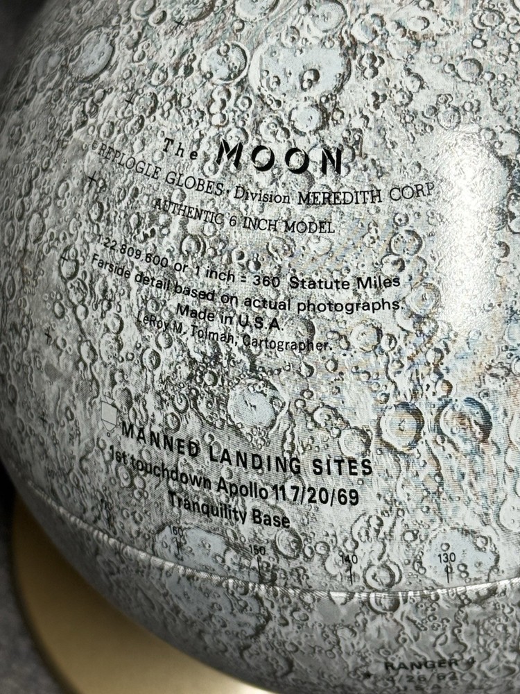 Replogle Globe The Moon Authentic 6” Model Vintage Includes Manned Landing Sites