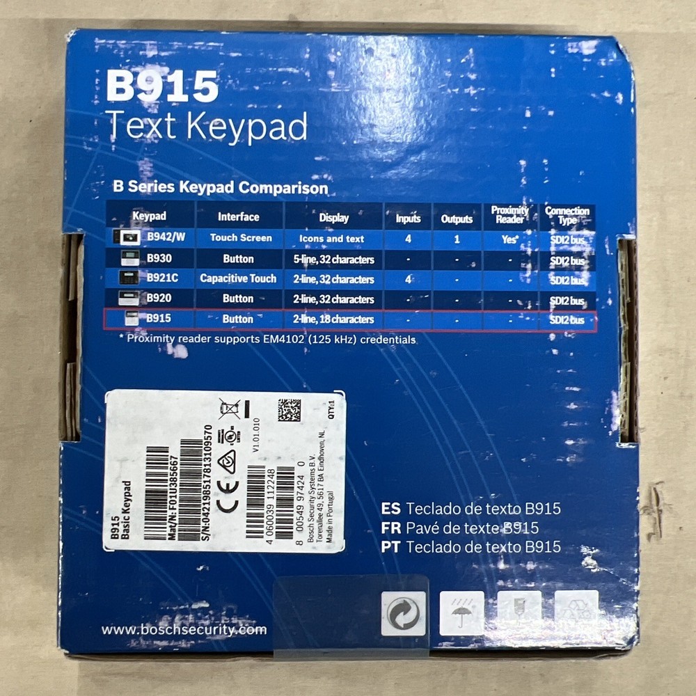 Bosch B915 2-Line LCD Display Basic Text Keypad Sealed