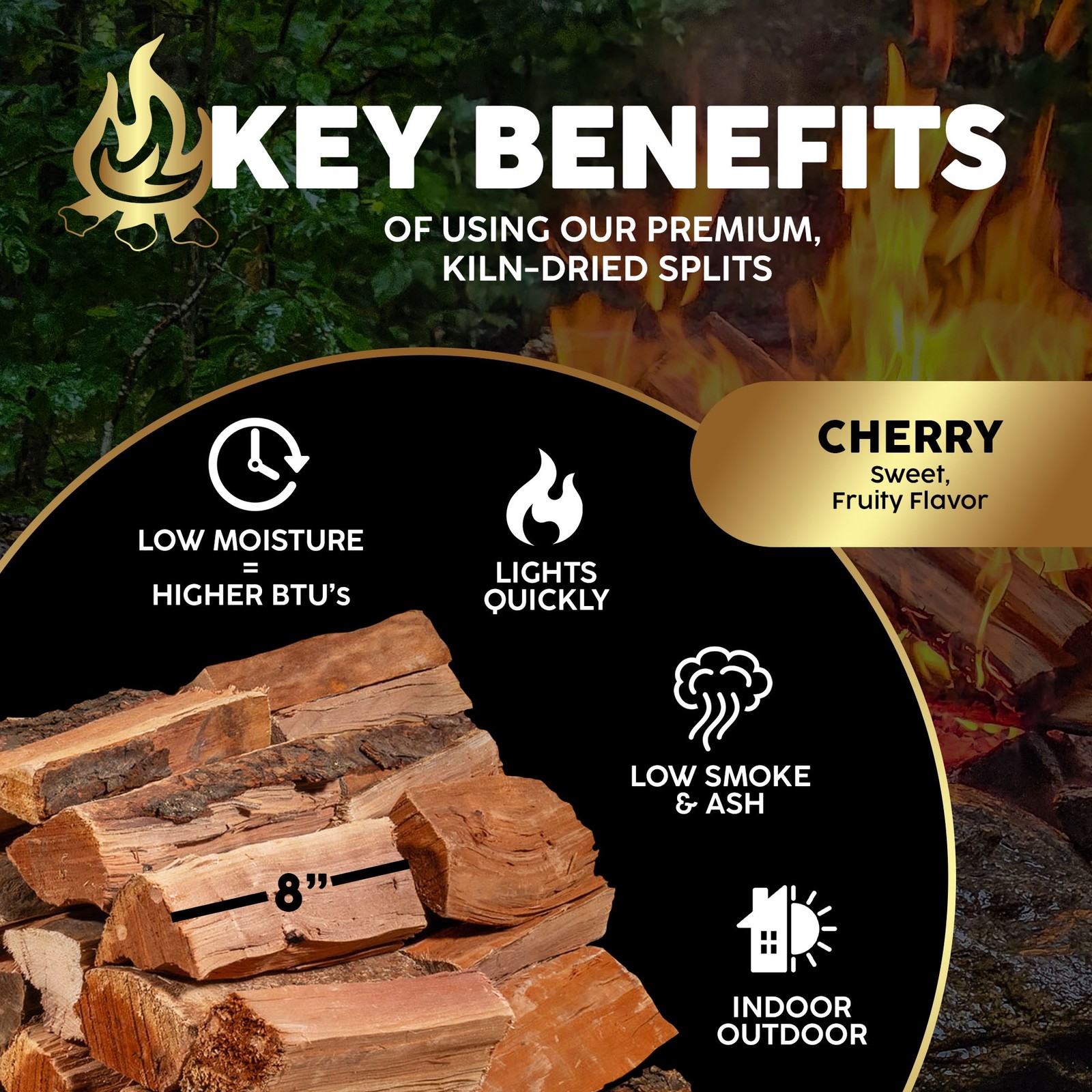 Firewood Central Kiln-Dried Cherry Wood – 8” Splits (30-35 Splits)