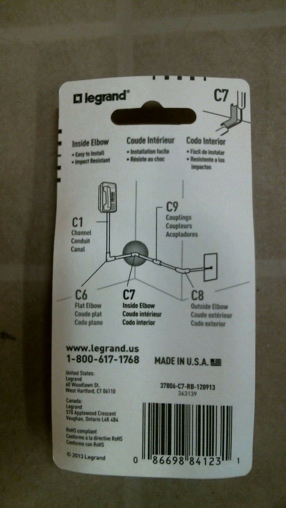 Legrand C7 Cordmate Couplings, Inside Elbow, FREE SHIPING