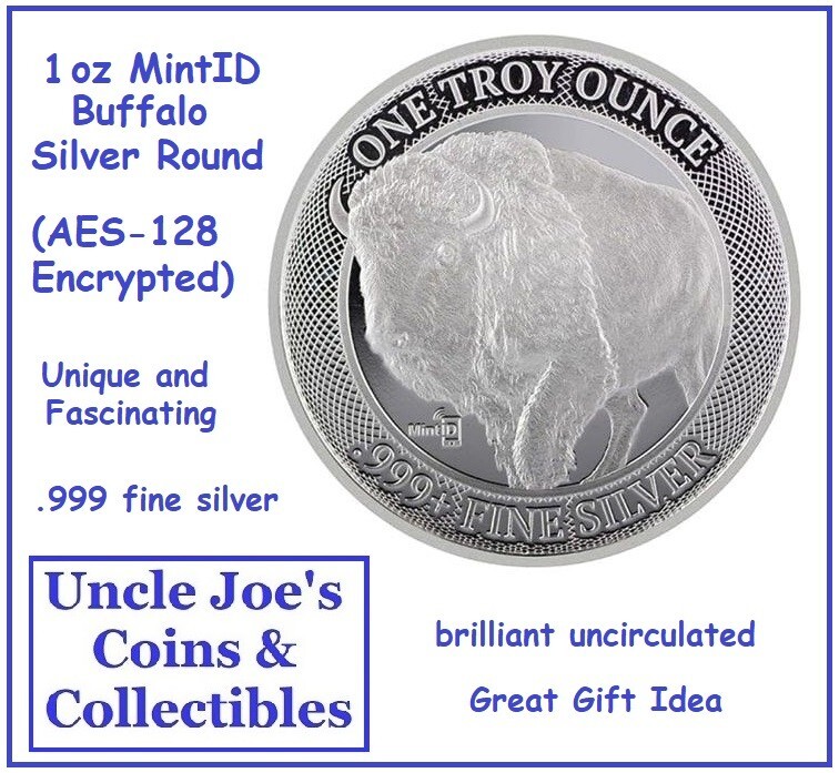 1oz MintID Buffalo .999 Fine Silver Round AES-128 Encrypted NFC Microchip Secure