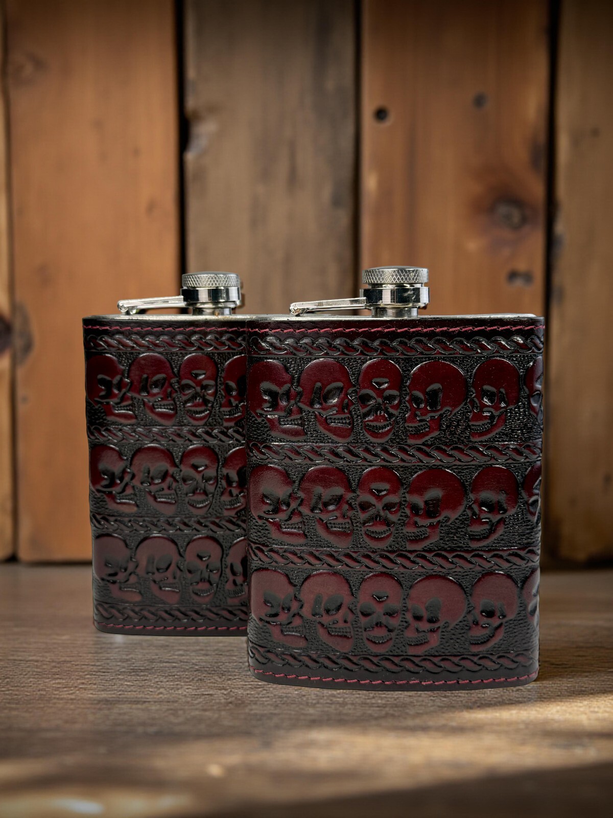 Stainless Steel 8oz Hip Flask Genuine Leathe Brown Leather Covering New