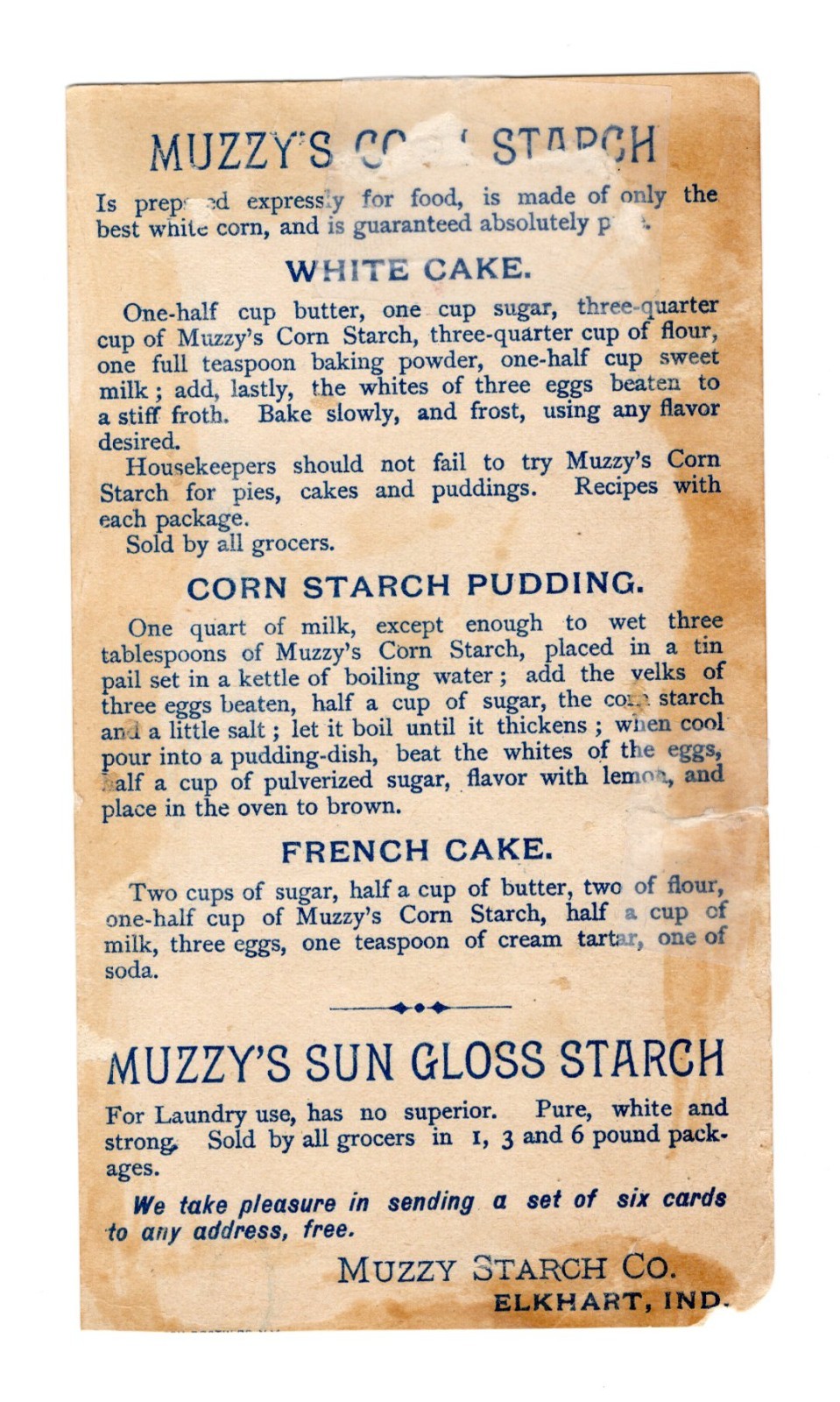 C1880-90s - Muzzy Starch Co Elkhart Indiana Snowball Fight Trade Card - XL2T