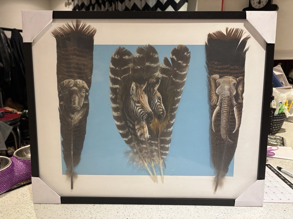 Framed Hand Painted Feathers (African Animals) 2013