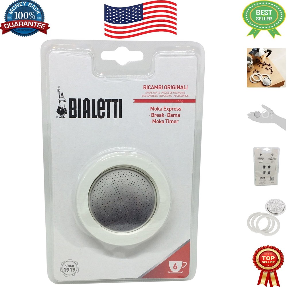 Authentic 6-Cup Moka Express Replacement Filter & 3 Gaskets for Perfect Espresso