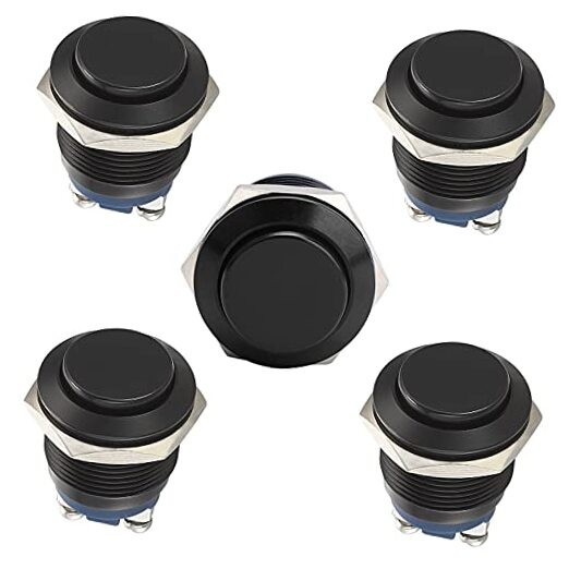 5pcs 19mm Momentary Push Button Switch Black Shell, IP65 19mm Black Shell