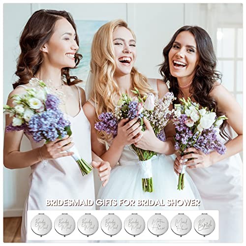 8 Pcs Bridesmaid Compact Mirrors Bulk Magnifying Makeup Silver, White