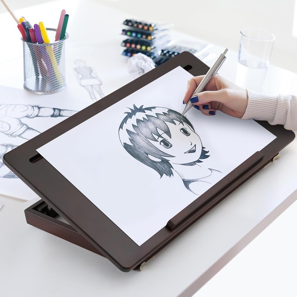 Drawing Table Foldable Drafting Desk W/ Adjustable Height & Angle Bamboo Drawing