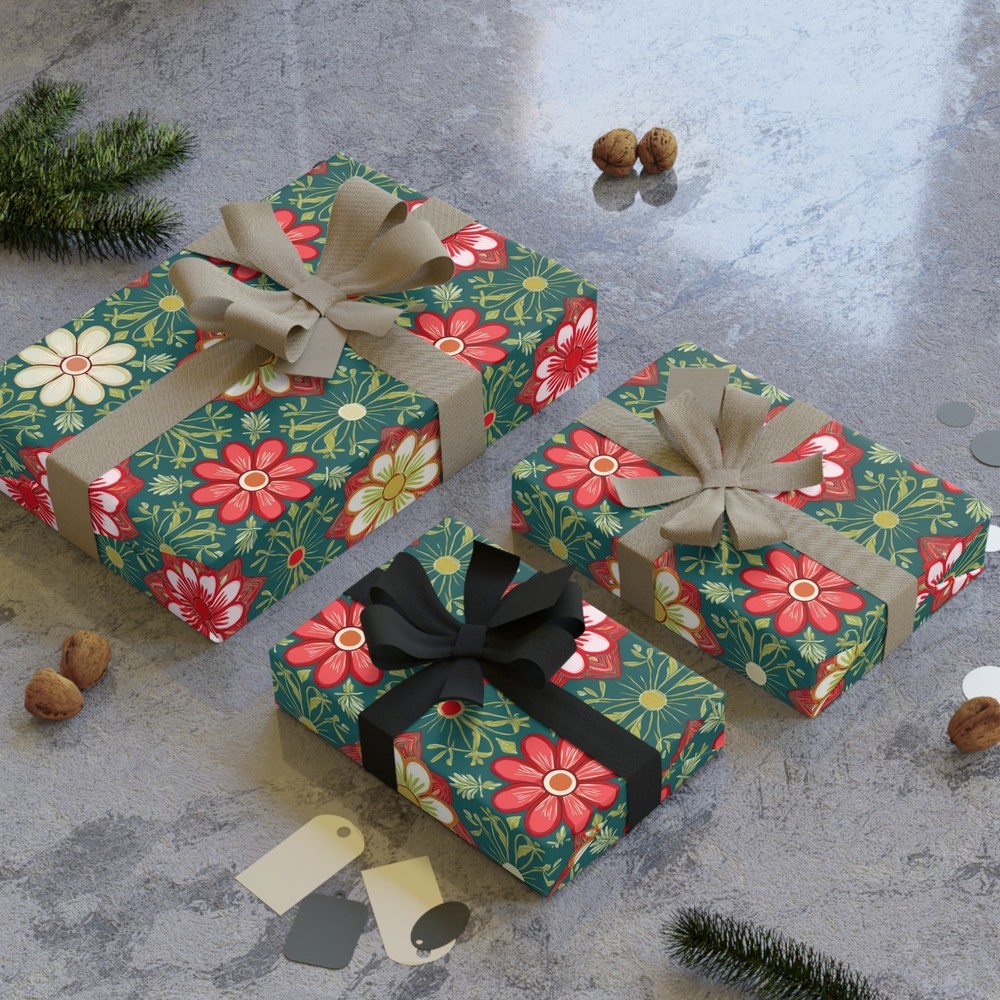 Gift Wrapping Flower Pattern Paper Rolls, 1pc