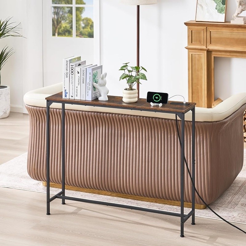 Narrow Console Table W/ Outlets USB Type-C Charging Slim Sofa Entryway Storage