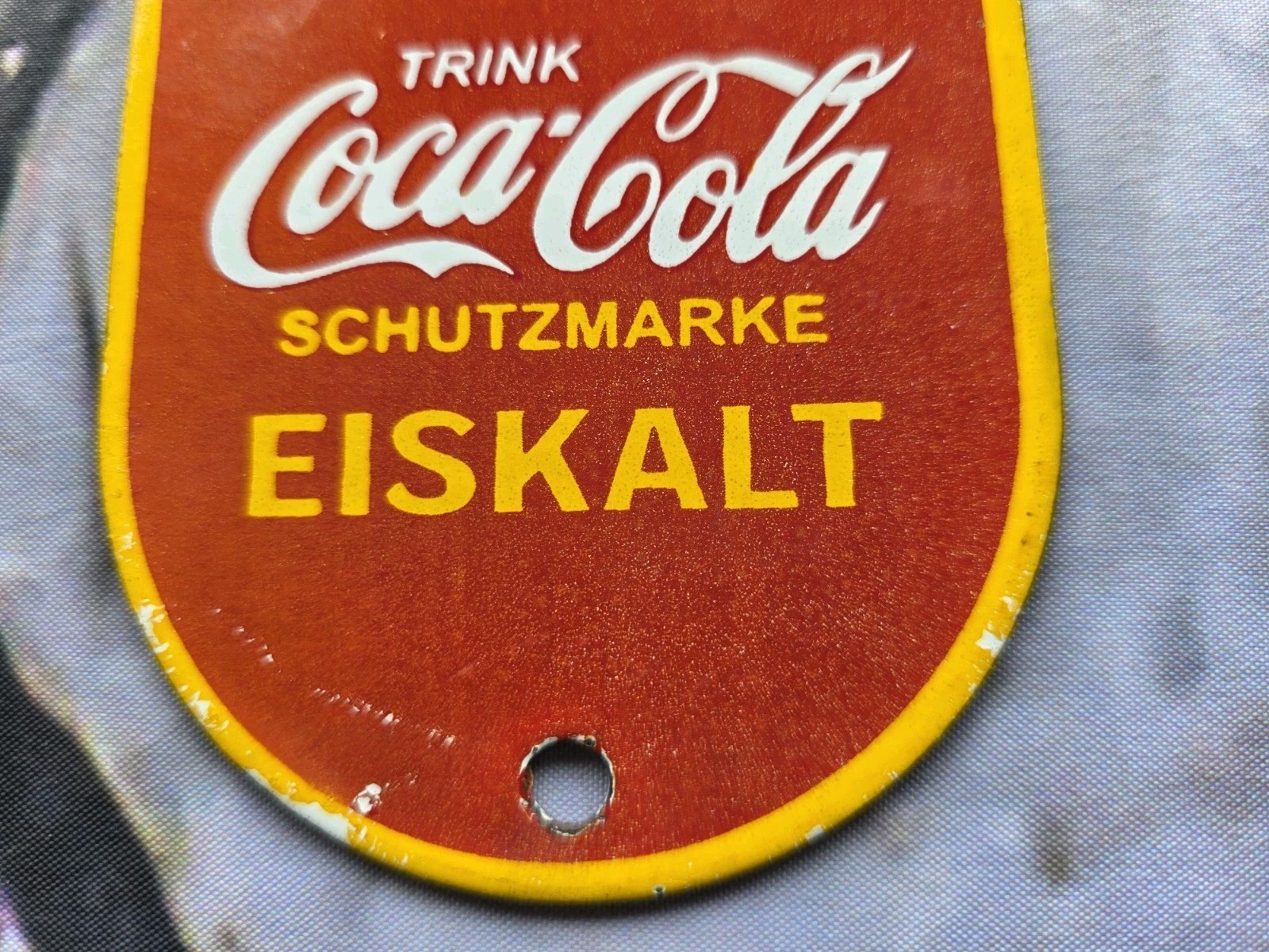 VINTAGE GERMAN TRINK COCA-COLA DOOR PUSH PORCELAIN SIGN SODA COKE 6"x3.5"