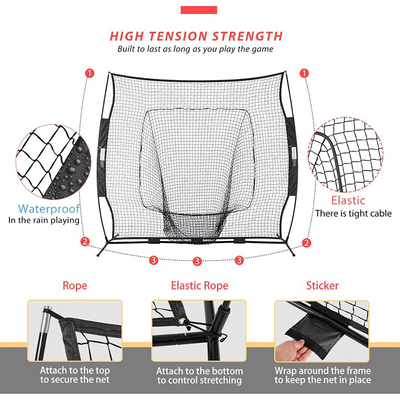 7x7ft Baseball Backstop Softball Practice Net w/ Strike Zone Target Tee CarryBag