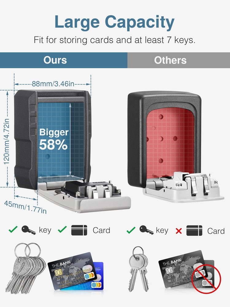Puroma Key Lock Box with Key Hook, Resettable 4-Digit Combination Lockbox, Wa...