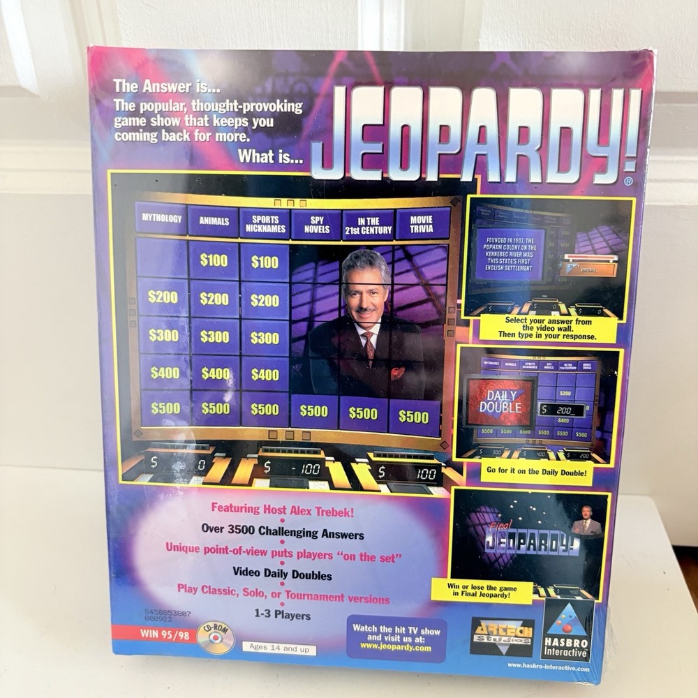 Jeopardy! CD-ROM 1998 PC Video Game, Windows 95/98 Hasbro Interactive