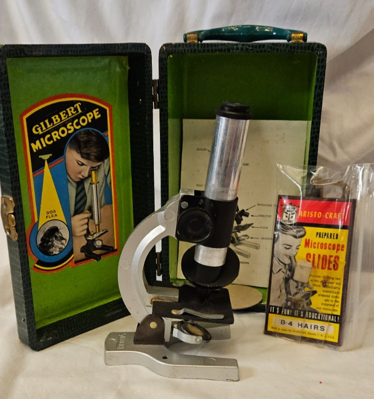 Vintage Gilbert S-15 Microscope & slides with Case