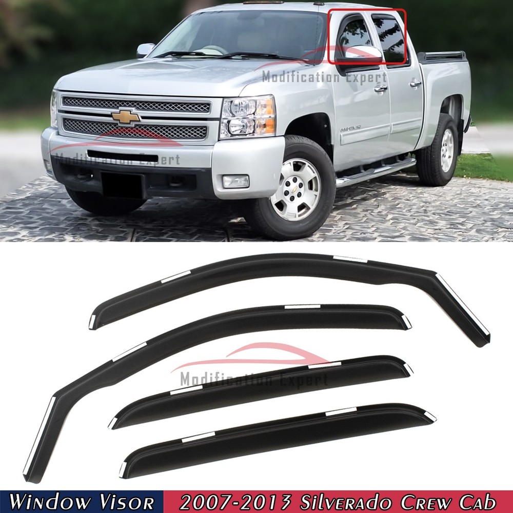 For 2007-2013 Silverado Crew Cab In-Channel Rain Guards Window Visors Vent Shade
