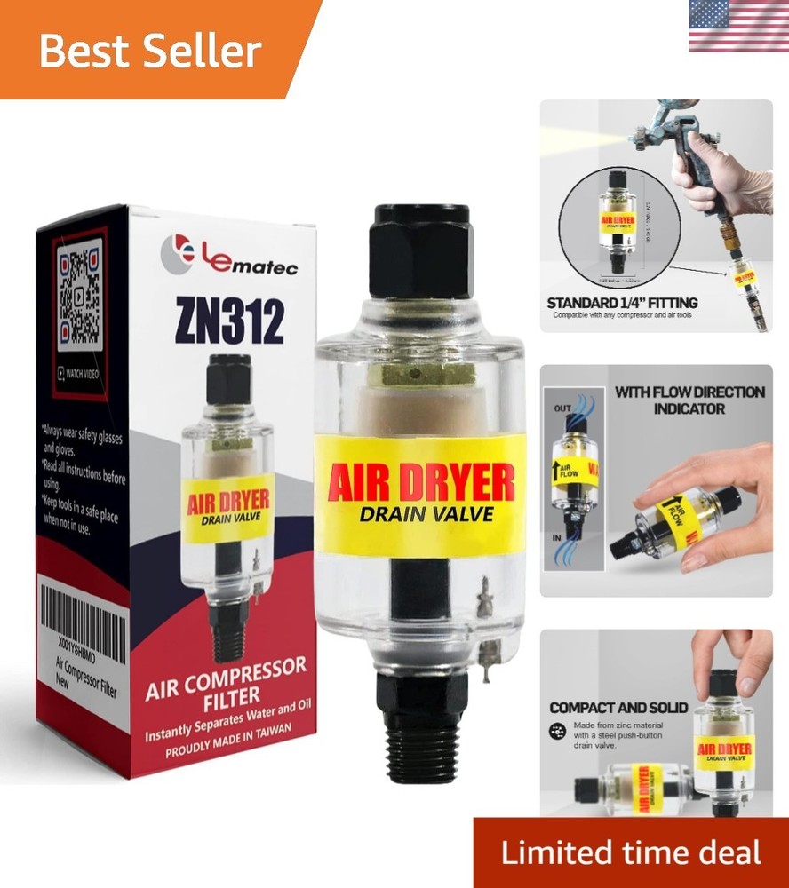 Compact Air Tool Moisture Protector with Push Button Eject - 1/4" NPT Design