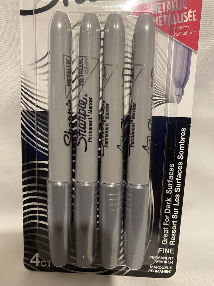 Sharpie 39109PP Metallic Permanent Markers, Fine Point, Silver, 4 Count