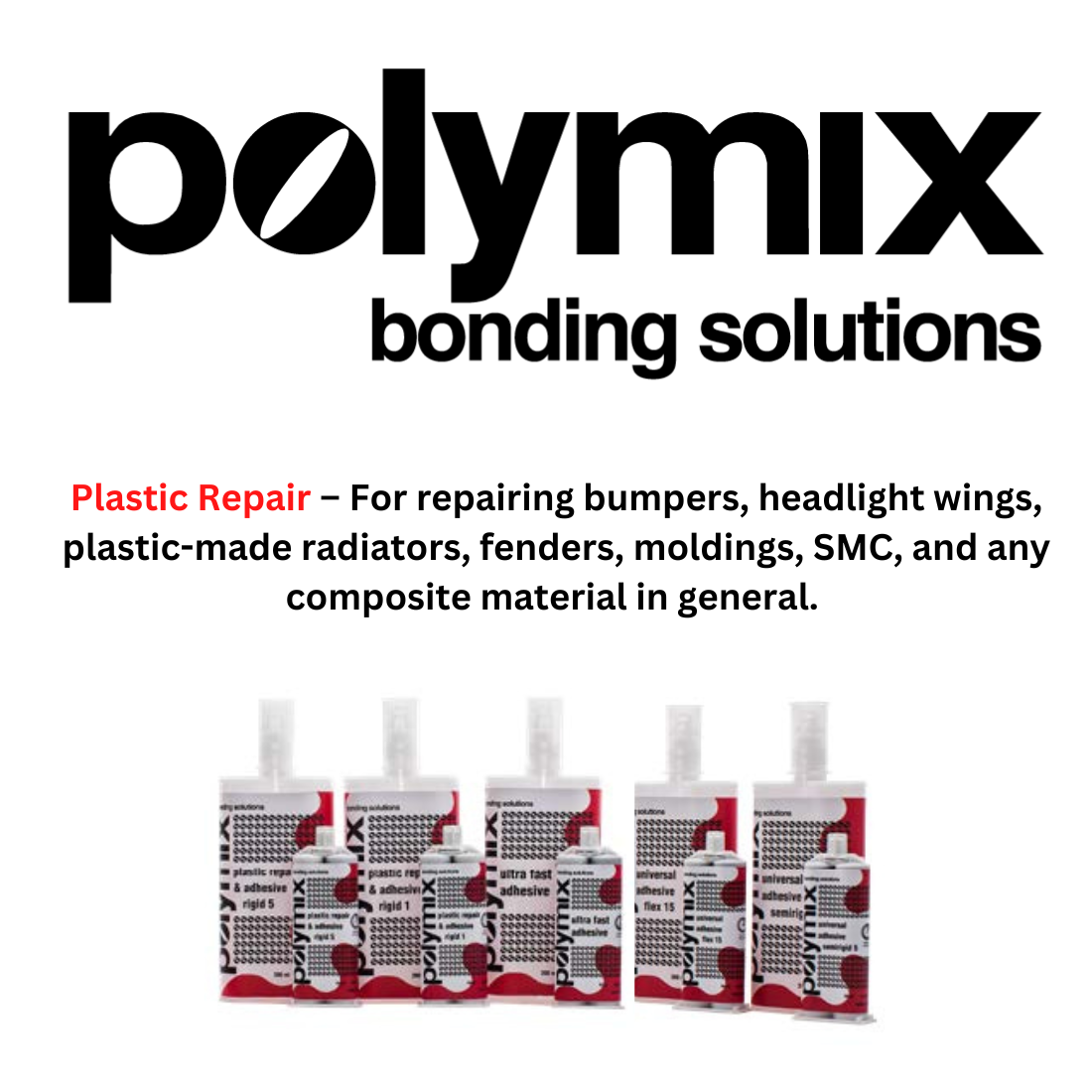 Polymix Black Automotive Rigid Plastic Repair & Adhesive Cartridge 200ml