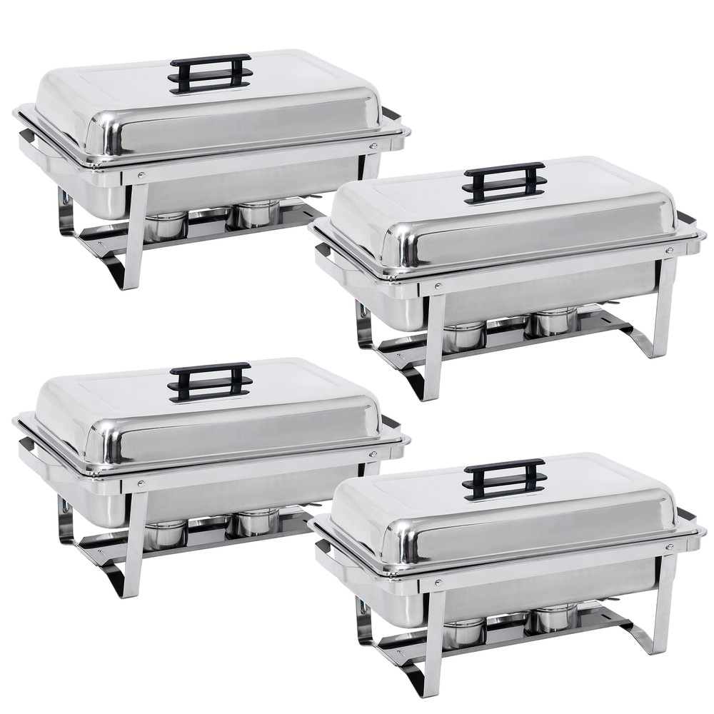 Chafing Dish Buffet Set 4 Pack 8 QT Stainless Steel Foldable Rectangular Chafer