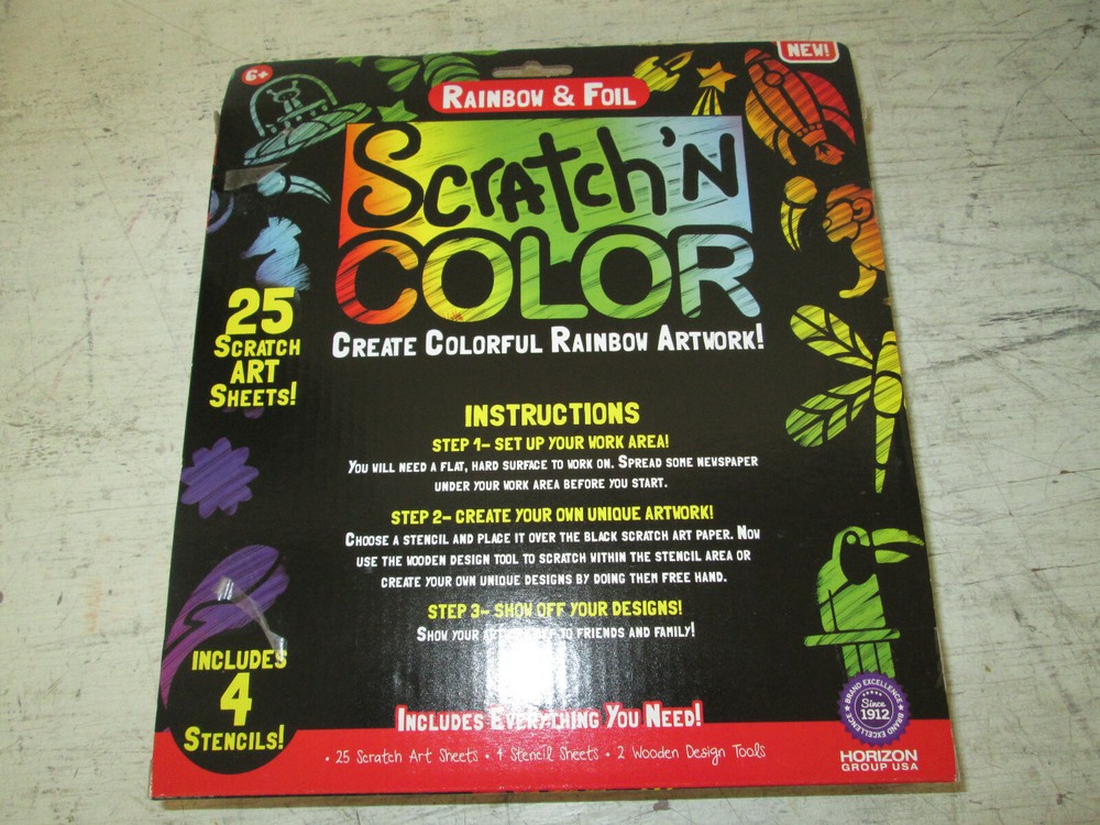 Rainbow & Foil Scratch'N Color, 25 Sheets, 4 Stencils, NIB