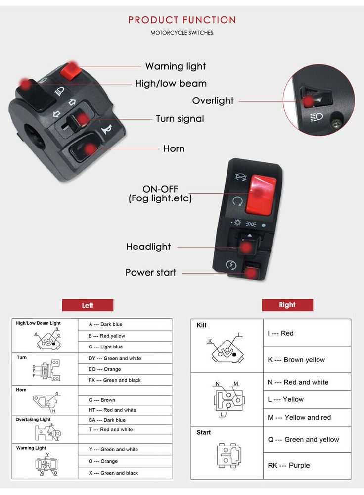 Left 7/8" Motorcycle Handlebar Warning Horn Button Turn Signal Controller Switch