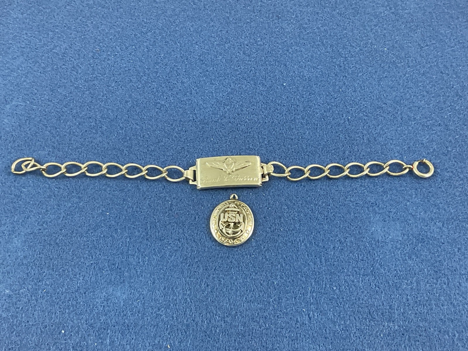 Vintage WW II Sterling Silver Navy Pilot Sweetheart Bracelet & Pendant