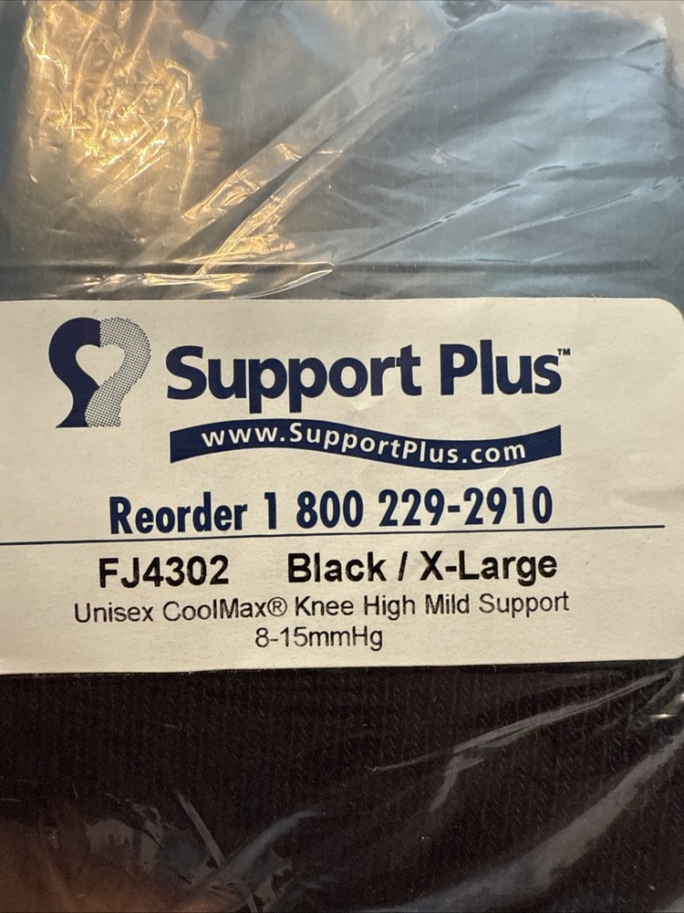 Support Plus Knee High Mild Support Compression Socks 8-15mmHg Extra Large Black