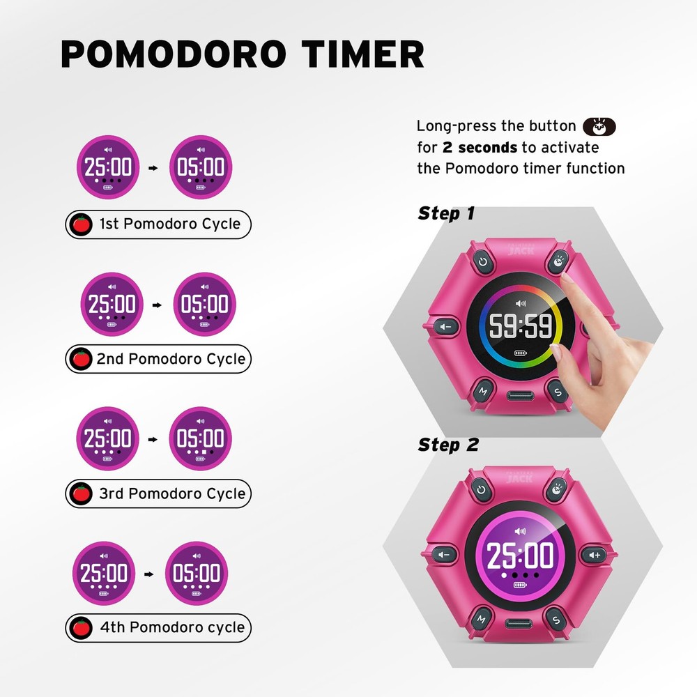 , Visual Pomodoro Timer, Productivity Cube Timer, Mute & Vibration & Adjustab...