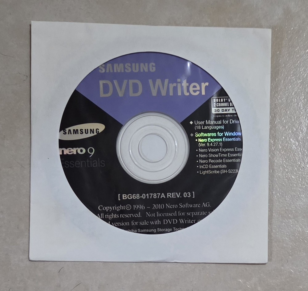 SAMSUNG DVD/CD Nero 9 Essentials CD Writing Burning Tools