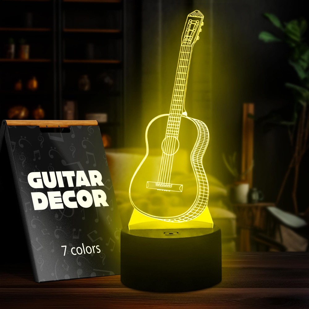3D Illusion Night Light Lamp - Guitar Decor Small, Multicolor