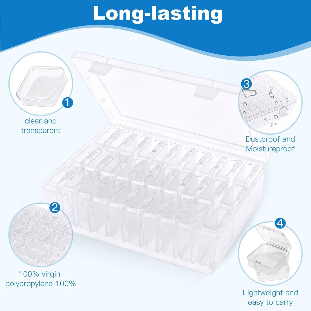 Bead Organizer Box, 60 Pcs Small Clear Plastic Storage Containers with Hinged...