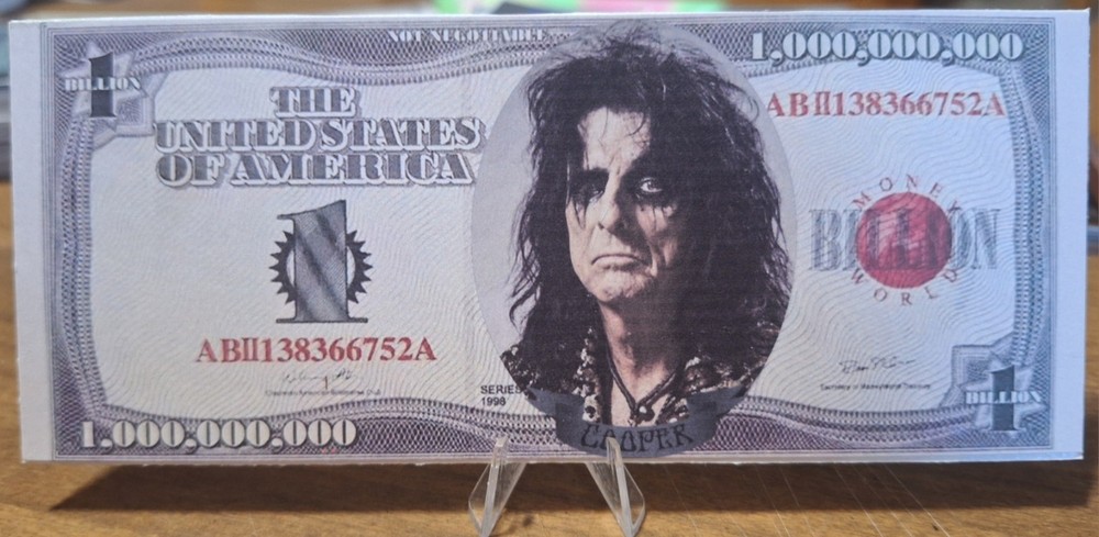 Custom Alice Cooper Billion Dollar Bill Double Sided Must See Rock Legend
