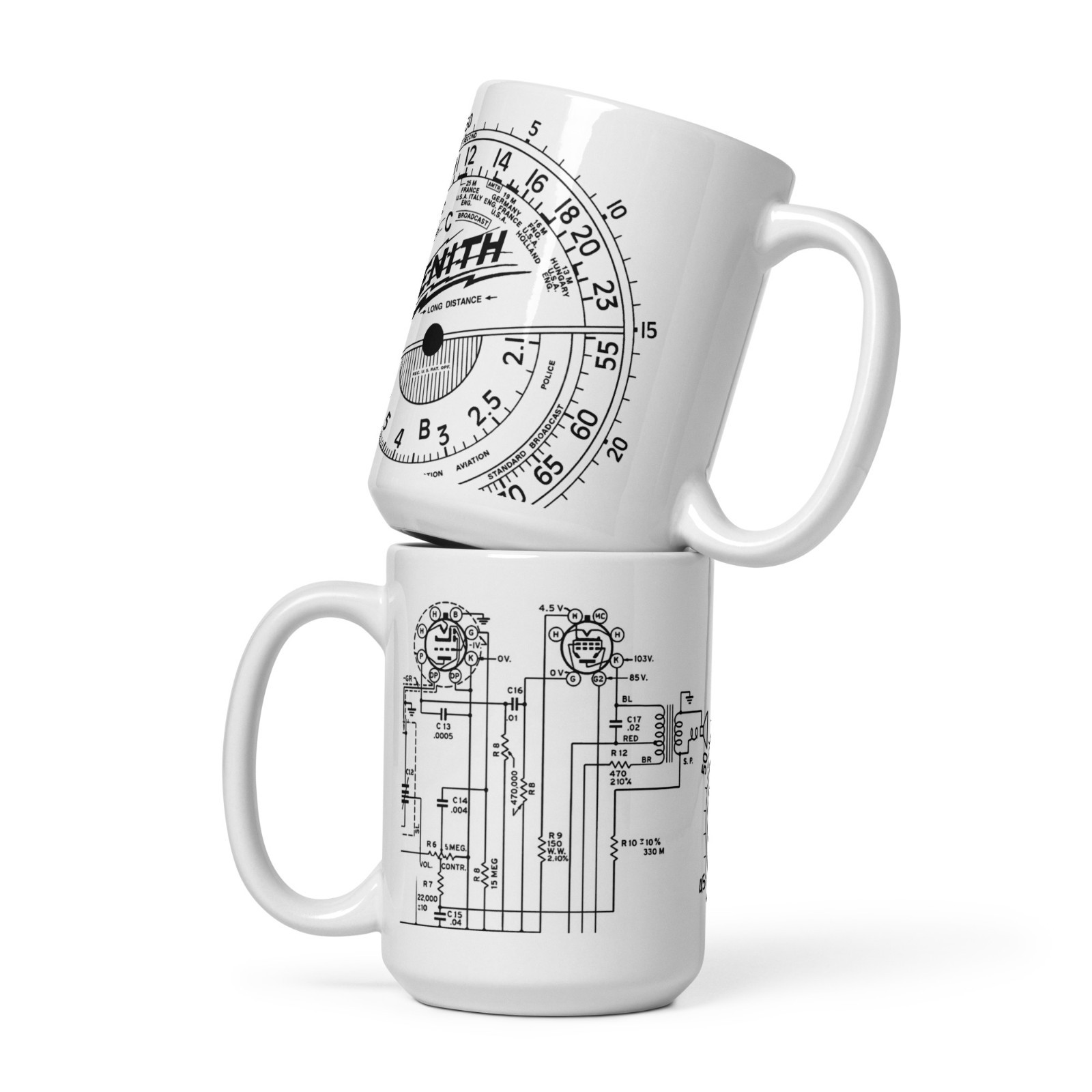 Vintage Zenith Radio Dial Mug – 15oz | Classic Shortwave Radio Scale | Retro