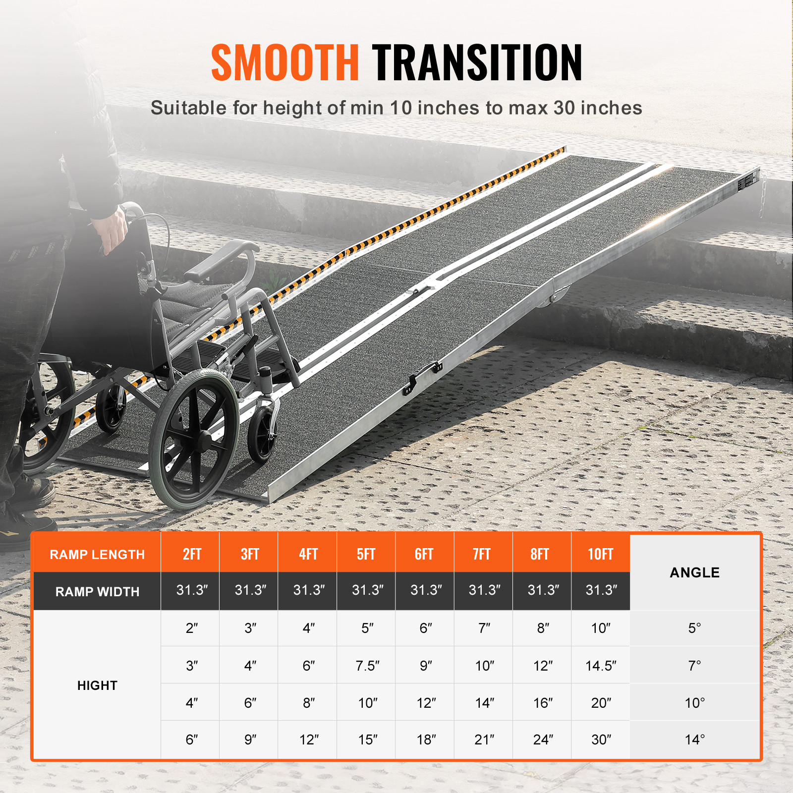 VEVOR Folding Wheelchair Ramp Portable Aluminum Threshold Ramp 10 ft 800 lbs