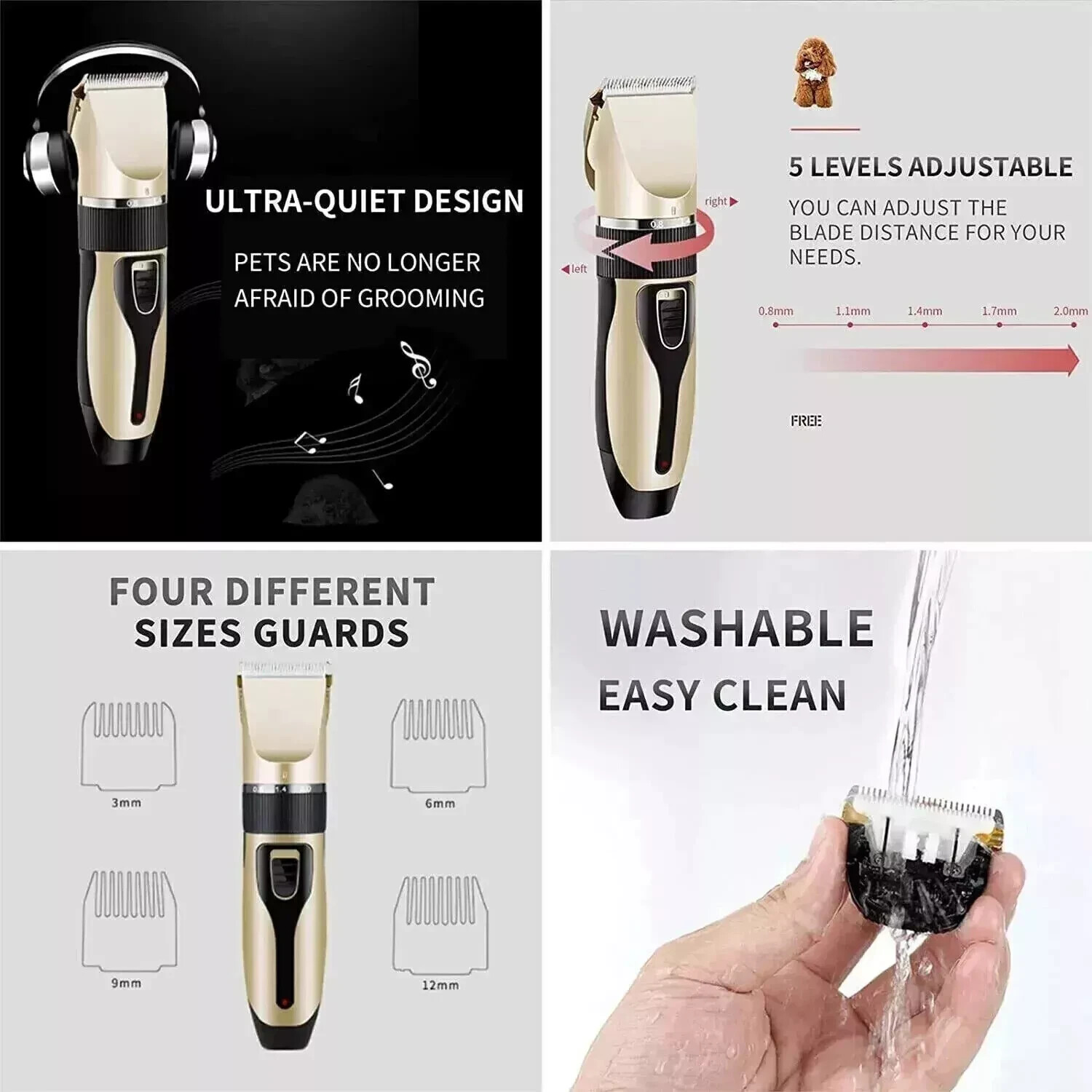 Dog Cat Pet Grooming Kit Rechargeable Cordless Electric Hair Clipper Trimmer Set