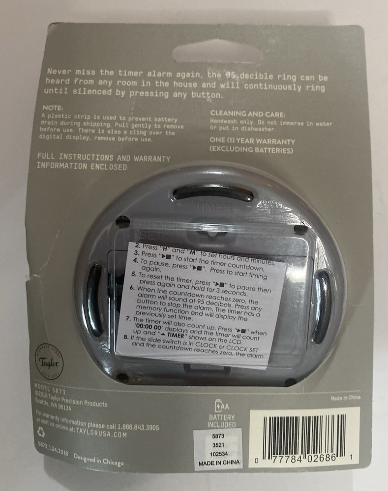 NEW Taylor Super Loud 95 db Digital Timer Model 5873 Kitchen Timer