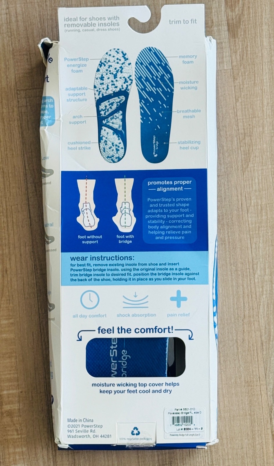 Bridge Powerstep Full Length Insoles Sz D. Mens 10-11.5 Women's 11-12.5 New