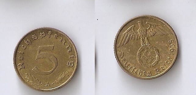GERMANY 5 pfennig 1938 A