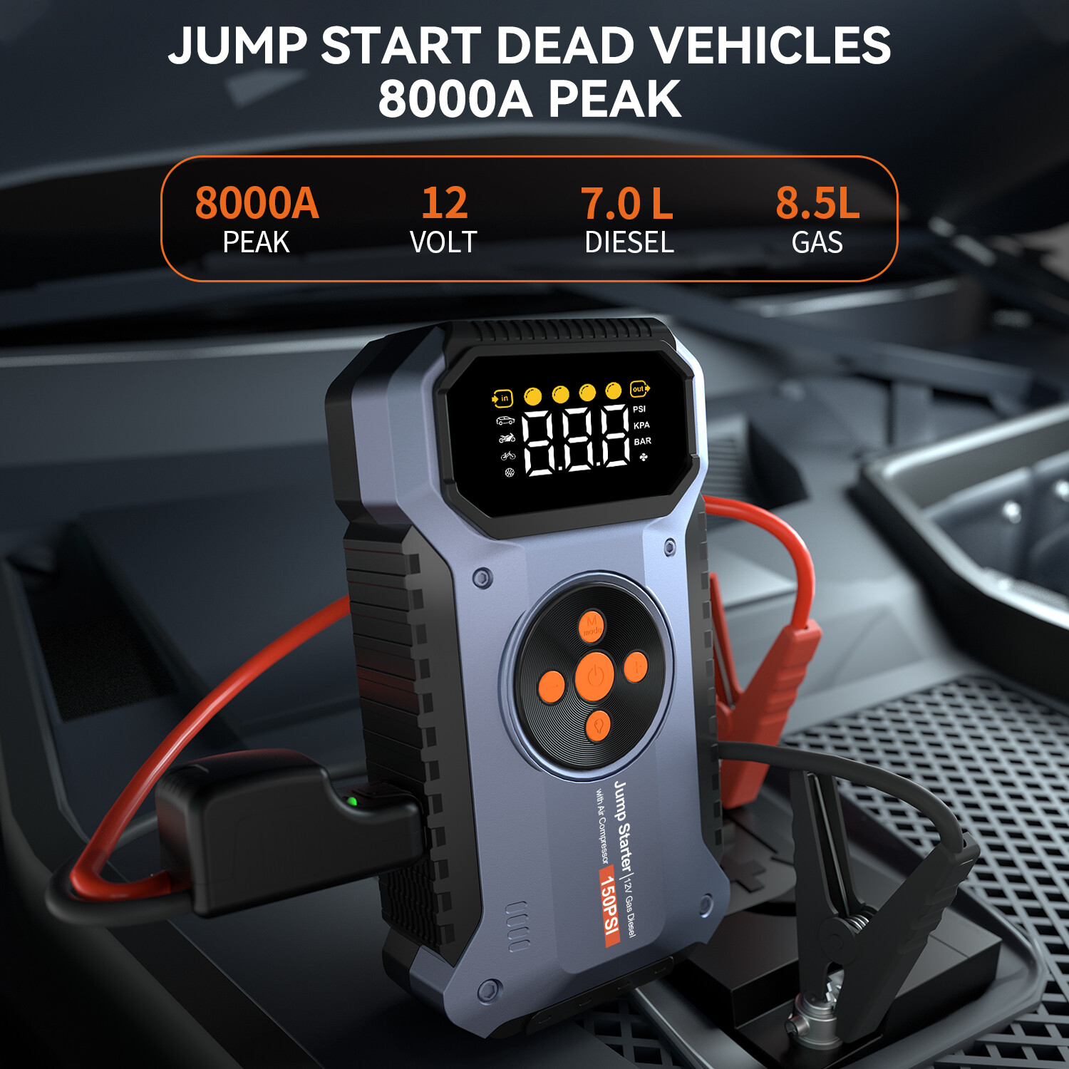 Refurbished 12V Jump Starter & Air Compressor Power Pack Car Battery Box 8000A