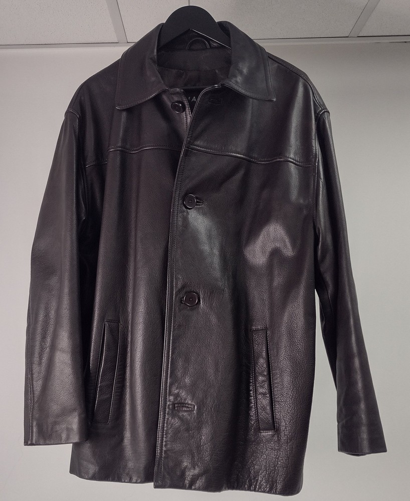 Jaeger Leather Jacket Men's Medium Black Real Leather Button Close UK