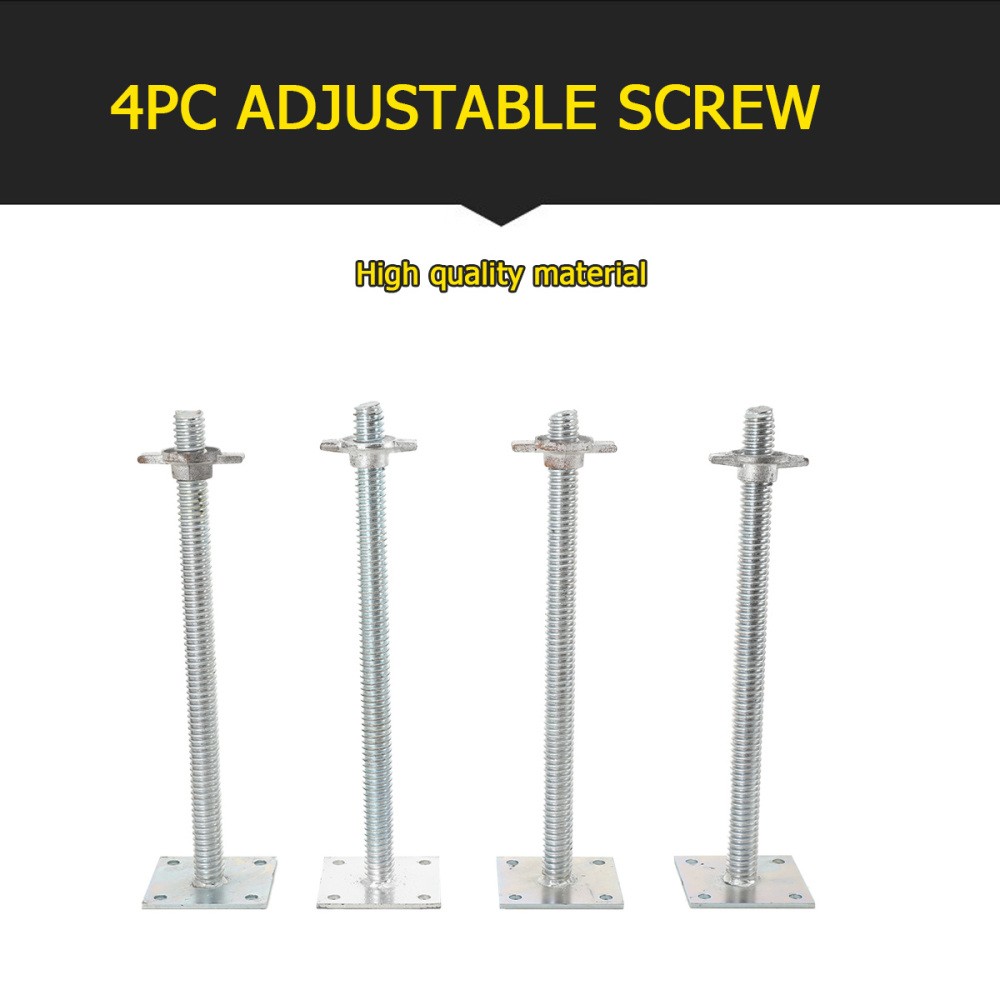 4 Pack 18" Scaffolding Leveling Jack with Base Plate Screw Solid Stem Adjustable